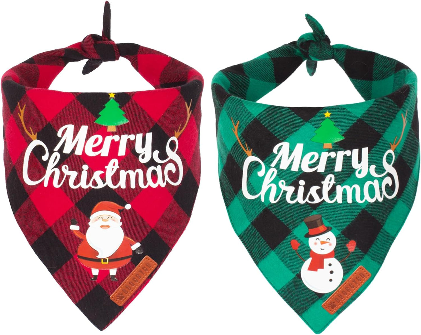 2 Pack Dog Bandana Christmas Classic Plaid Pet Scarf Triangle Bibs Kerchief Merry Christmas Santa Snowman Print Pet Bandana for Medium Large Dogs Pets (Large, Red&Green)